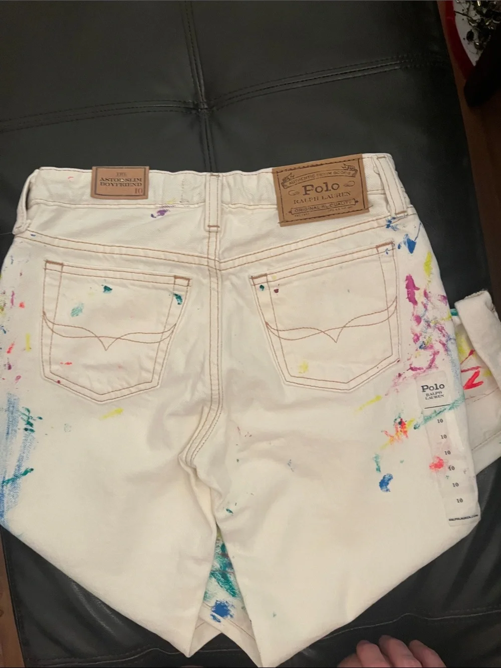 Ralph Lauren White Denim Jeans with Multicolor Paint Accents